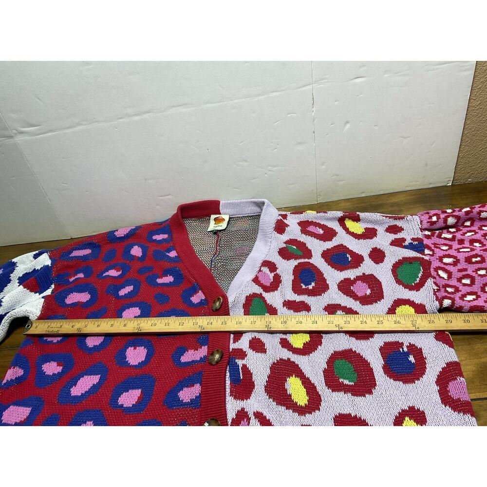 Farm Rio Leopard Pop Cardigan Size XL Colorful Cotton Oversized Bohemian - Picture 9 of 12